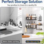 YASONIC Corner Shower Caddy Organizer, 5-Pack Adhesive Rustproof Stainless Steel Shower Shelves with Soap Holder, No Drilling Shower Storage Rack for Family Renters Bathroom, Black