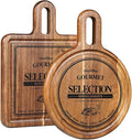 Acacia Cheese Board and Small Cutting Board Set with Groove, Round & Square Wooden Charcuterie Serving Boards for Cheese, Meat, Bread, Fruit – Kitchen & Gift Set