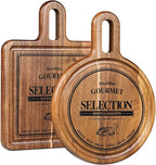 Acacia Cheese Board and Small Cutting Board Set with Groove, Round & Square Wooden Charcuterie Serving Boards for Cheese, Meat, Bread, Fruit – Kitchen & Gift Set