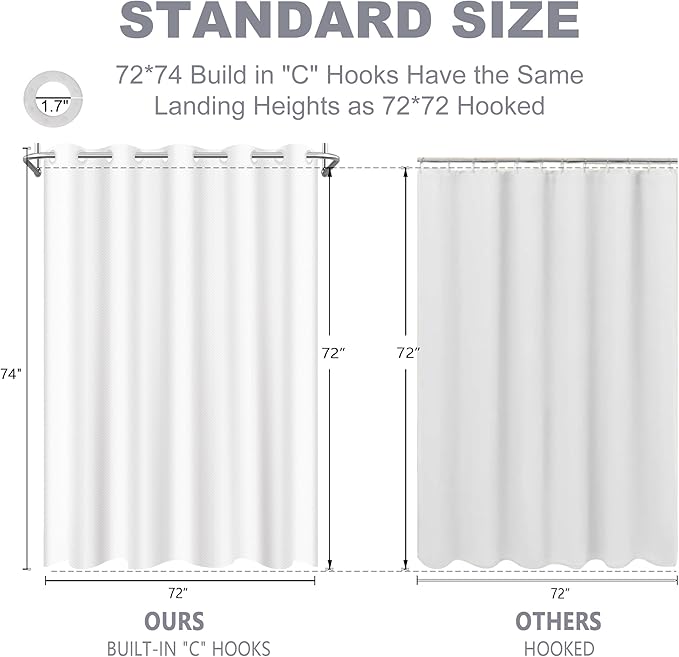 No Hook Shower Curtain, White Modern Chevron Striped Luxury Hotel Style, Washable Waterproof Fabric for Bathroom, 15 Seconds Quick Install, 72W x 74L Inches