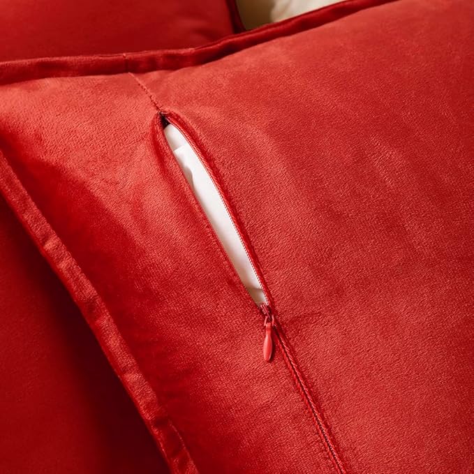 VAKADO Throw Pillow Covers 18x18 Set of 2 Red Fall Velvet Decor Decorative Couch Cushion Euro Pillowcases with Fringe Home Bed Decoration for Sofa Bedroom Office