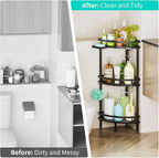 HapiRm Standing Corner Shower Caddy - 3 Tier Shower Organizer Corner with Soap Holder and 4 Hooks, Rustproof Bathroom Storage Shelves with Adhesives, Black