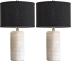 23'' Set of 2 Modern Ceramic Table Lamps, Minimalist Bedside Lamp, Rustic Nightstand End Table Lamp for Bedroom, Living Room, Study Room, Office, 2 LED Bulbs Included (Black)