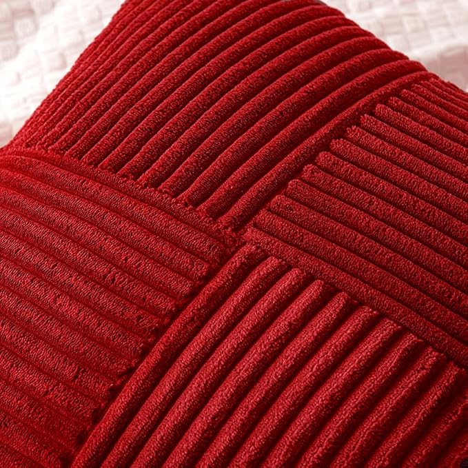 MIULEE Christmas Red Corduroy Pillow Covers Pack of 2 Boho Decorative Spliced Throw Pillow Covers Soft Solid Couch Pillowcases Cross Patchwork Cushion Covers for Living Room Bed Sofa 16x16 inch