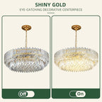 39" Modern Crystal Chandelier, 3-Tier Gold Pendant Light with 17 Lights, Luxury K9 Crystal Ceiling Fixture for Dining Room Living Room Foyer