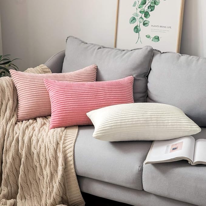 MIULEE Winter Pack of 2 Pillow Covers Soft Soild Decorative Throw Pillow Covers Set Cushion Cases Pillowcases for Sofa Bedroom Car 12 x 20 Inch 30 x 50 Cm Pink