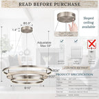 3 Ring LED Chandelier Nickel Round Chandelier Light Fixture Dimmable Foyer Chandeliers Light Weathered Wood Circular Chandeliers for Dining Room Entry Bedroom Office Living Room