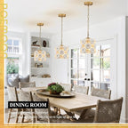 Gold Glass Pendant Light with White Ceramic Flowers, 1-Pack Luxury Small Ceiling Pendant Light Fixture 1-Light for Kitchen Island Sink Dining Room Entryway Hallway, E26