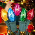 C7 Christmas String Lights-25Ft Vintage Christmas Lights with 27 Multicolor C7 Light Bulbs (2 Spare),C7 Christmas Lights Outdoor for Christmas Party Backyard Wedding- Green Wire