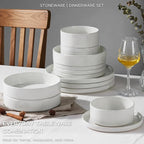Onader 24 Piece Dinnerware Sets with Pasta Bowls for 6, Stoneware Plates and Bowls Dish Sets, Ceramic Speckled Dinner Dishware for Kitchen Dining, Microwave & Dishwasher Safe - Cloud White