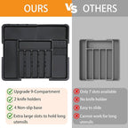 Homecor Silverware Organizer - Expandable Large Kitchen Drawer Organizer Utensil Organizer with 2 Removable Knife Blocks, 22"x 19"Cutlery Tray Drawer Dividers for Kitchen Flatware(6-9 Slots) (Black)