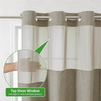 Extra Long No Hooks Needed Linen Textured Shower Curtain with Snap-in Fabric Liner Set,Hotel Luxury Decor Shower Curtains for Bathroom,Waterproof & Washable,71Wx86H,Khaki/Tan
