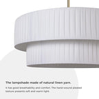 LamQee 20” Modern Drum Chandelier, 2-Tier Semi-Flush Mount Pendant Light Fixtures, 3-Light Hang Ceiling Lamp Hallway Lights Fixture with White Fabric Lampshades