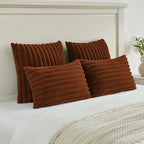 FUTEI Rust Striped Decorative Throw Pillow Covers 16x16 Inch Set of 2,Square Winter Decorations Couch Pillow Case,Soft Cozy Faux Rabbit Fur & Velvet Back,Modern Home Decor for Bed