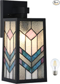 WL0012 Tiffany Style Outdoor Light Fixutres Stained Glass Wall Sconce Exterior Waterproof Wall Lantern Light for Balcony Aisle Hallway W 7X D 6.5 x H 13.5 Inches, Bulb Included (Prismara)