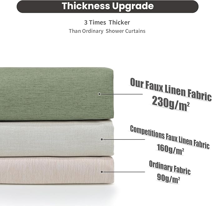 Inhousolu Boho Farmhouse Shower Curtain with Fabric Liner Set, Faux Linen Textured, 14 Metal Hooks Luxury Weighted Hem, Washable Wrinkle Free Bath Curtain for Hotel Bathroom 72" W x 84" L Sage Green