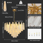 Alabaster Round Chandelier, 32 In 92 PCS Natural Spanish Marble Stone Texture Chandelier, 6-Tiers Modern Luxury Brass Chandeliers for Dining Room, Living Room, Bedroom, Entryway, Foyer(Bulbs Included)