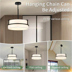 Modern Drum Chandelier for Dining Room 3 Light,15.7" Wide White Linen Drum Shade Ceiling Light Fixture,Pendant Lighting with Adjustble Hang Height Chandelier for Kitchen Islands Living Bedroom
