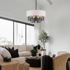 6-Light Modern Drum Chandelier for Dining Room,18'' Large Drum Pendant Light with Fabric, 2-Layer Farmhouse Chandeliers for Bedroom Dining Room Foyer Kitchen Hallway Island