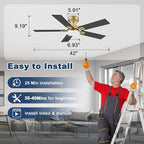 42inch Smart Low Profile Ceiling Fan with Lights Remote,Quite DC Motor,WiFi Voice Control via Alexa,Outdoor Indoor Modern Flush Mount Ceiling Fans,for Small Bedroom Patio Porch,Glod and White Black