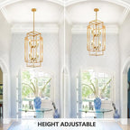 8-Light Gold Chandelier, Modern Foyer Lighting Fixtures, 31.5" Farmhouse Lantern Pendant Light, Industrial Large Chandeliers for High Ceilings, for Living Room,Staircase,Hallway