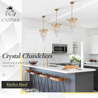 Modern Crystal Pendant Light for Kitchen Island, Mini Gold Crystal Light Fixture Luxury for Dining Room, K9 Ceiling Pendant Light 3 Tiers for Hallway Bedroom Closet