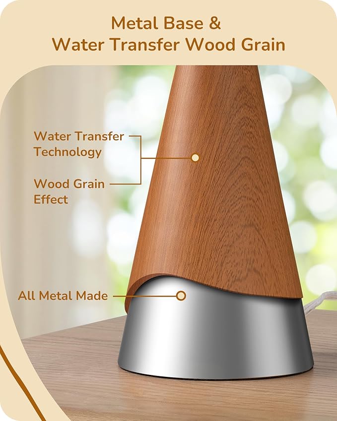 EDISHINE 21.85" Tall Table Lamp, Rustic Bedside Lamp, Water Transfer Rose Wood Grain Metal Base, Beige Linen Shade, Modern Nightstand Lamp for Living Room, Bedroom, Office, E26 Base
