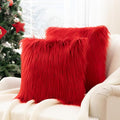 Phantoscope Pack of 2 Christmas Faux Fur Throw Pillow Covers Cushion Covers Luxury Soft Decorative Pillowcase Fuzzy Pillow Covers for Bed/Couch, Red 20 x 20 Inches