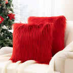 Phantoscope Pack of 2 Christmas Faux Fur Throw Pillow Covers Cushion Covers Luxury Soft Decorative Pillowcase Fuzzy Pillow Covers for Bed/Couch, Red 20 x 20 Inches