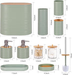 LightGreen Bathroom Set, 25 PCS Bathroom Accessories Set with Shower Curtains, Rugs, Trash Can, Toothbrush Holder, Soap Dispensers, Toothbrush Cup, Vanity Tray, Soap Dish, Toilet Brush, Qtip Holders