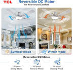 TCL Ceiling Fans with Lights, 52 Inch Low Profile Ceiling Fan with Light and Remote Control, Flush Mount, DC Reversible Motor, Noiseless, 6 Speeds Ceiling Fan for Bedroom (Silver)