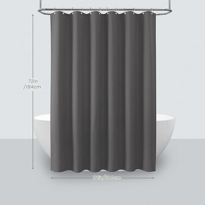 Inhousolu Fabric Shower Curtain Waffle Weave, Graphite Grey 230 GSM Heavy Duty, Weighted Hem, 14 Metal Hooks, Water Repellent, Machine Washable, Hotel Spa Luxury Bath Curtain Set, 72 x 72 Inch