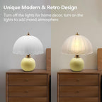 Mid Century Modern Table Lamp - Glass Mushroom Lamp with 3 Color Temps, 12" Vintage Bedside Lamp for Bedroom Living Room, Retro Desk Lamp with E26 Bulb