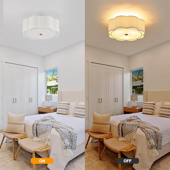 Modern Semi Flush Mount Ceiling Light 18" Modern Gold Drum Ceiling Lighting Fixture with Linen Shade Vintage Ceiling Lamp for Living Room, Bedroom, Kitchen, Dining Room, Hallway, and Entryway