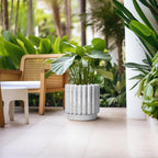 Ceramic Planter for Indoor Plants - 12 Inch Plant Pot Indoor with Drainage Hole, Large Ceramic Flower Pots Outdoor, Fluted Round Planter, Home Decor, Gardening Gifts, Black and White