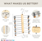 MORALVE Skirt Hangers Space Saving with Clips - 2 Pack - European Beechwood 5-Tier Hanger for Shorts, Skirts, and Pants - Closet Organizer and Storage Solution for Women with 360° Swivel Hook