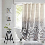 Extra Long Shower Curtain 72x84 Inch, Polyester Fabric | Waterproof Botanical Design with Cream & Taupe-Grey Leaves