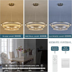 3 Ring LED Chandelier Nickel Round Chandelier Light Fixture Dimmable Foyer Chandeliers Light Weathered Wood Circular Chandeliers for Dining Room Entry Bedroom Office Living Room