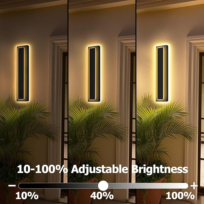 Picico 2pc 12in Modern LED Outdoor Wall Lights, Dimmable Black Exterior Wall Sconce Lighting Fixtures, Rectangular Mini Outdoor Garage Lights, 360° Beam Angle,Vertical Outdoor Lights for House Porch