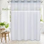 Boho FogBlue Woven Fabric Shower Curtain with 36 x 74 Modern Farmhouse, No Hooks Tufted Chevron Striped Shabby Chic Textured, Minimalist Cloth Curtain for Bathroom, Hotel Decor