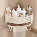 VOLPONE Corner Shower Caddy Suction Cup Shower Shelf Corner No Drilling Bathroom Shower Organizer Storage Rack Adhesive with Towel Bar (1-Pack, Ivory)
