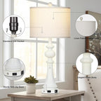 28" Farmhouse Lamps Set of 2 with USB A+C Fast Ports & AC Outlets, Vintage Rustic 3-Way Dimmable Touch Control Table Lamps, Rustic Traditional Bedside Nightstand Lamp for Living Room Bedroom White
