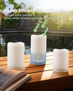 Homemory Solar Powered Candles Outdoor Waterproof, Flickering Glow, Rechargeable Candles, Solar Powered Candles for Outside, Lanterns, Sensor Only, Dusk to Dawn, Set of 3