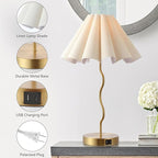 Pleated Table Lamp, Set of 2 Table Lamps for Bedroom, Bedside Lamps for Nightstand with Linen Lampshade, Modern Lamp for Bedroom Home Office Decor, Gold