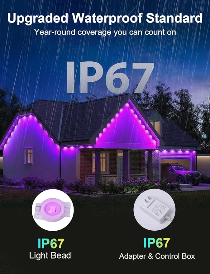 Nexillumi Permanent Outdoor Lights for House, 200ft Smart RGB LED Lights Outside with 16 Million DIY Colors, IP67 Waterproof Eternity Eaves Lighting for Christmas Halloween Holiday Daily Decorations