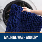 OLANLY Bathroom Rugs 59x24, Extra Soft Absorbent Chenille Bath Rugs, Rubber Backing Quick Dry, Machine Washable Bath Mats for Bathroom Floor, Tub and Shower, Home Decor Accessories, Navy