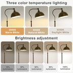 Bright Reading Floor Lamp with Remote Control and Bluetooth Dimming,Rustic Vintage Living Room Bedroom Bedside Office Study Library Adjustable Black Standing Warm Lights, Mid Century Modern Home Decor