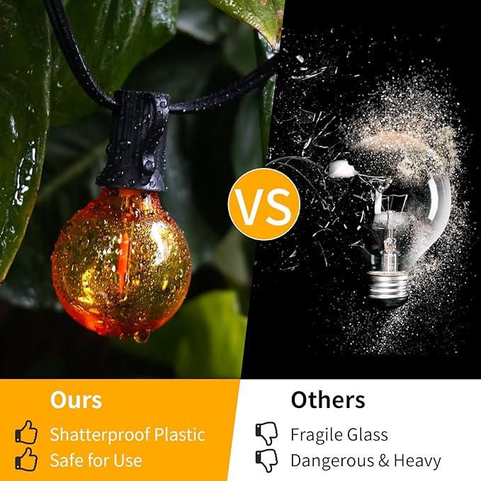 40FT LED Outdoor String Lights Waterproof, G40 LED Globe Outdoor Lights for Patio with 27 Edison Vintage Shatterproof Bulbs, Connectable Backyard Lights for Garden, Bistro, Porch, Cafe