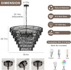 39.4“ Large Black Rattan Chandelier Vintage Farmhouse 15-Lights Boho Hand-Woven Bamboo Chandeliers Light Fixture Rustic Drum Wicker Chandelier for Dining Room, Living Room, Kitchen Island, E12