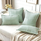 MIULEE Mint Green Corduroy Pillow Covers 16x16 Inch with Splicing Set of 2 Soft Boho Striped Pillow Covers Broadside Decorative Textured Summer Pillowcases for Couch Cushion Bed Livingroom